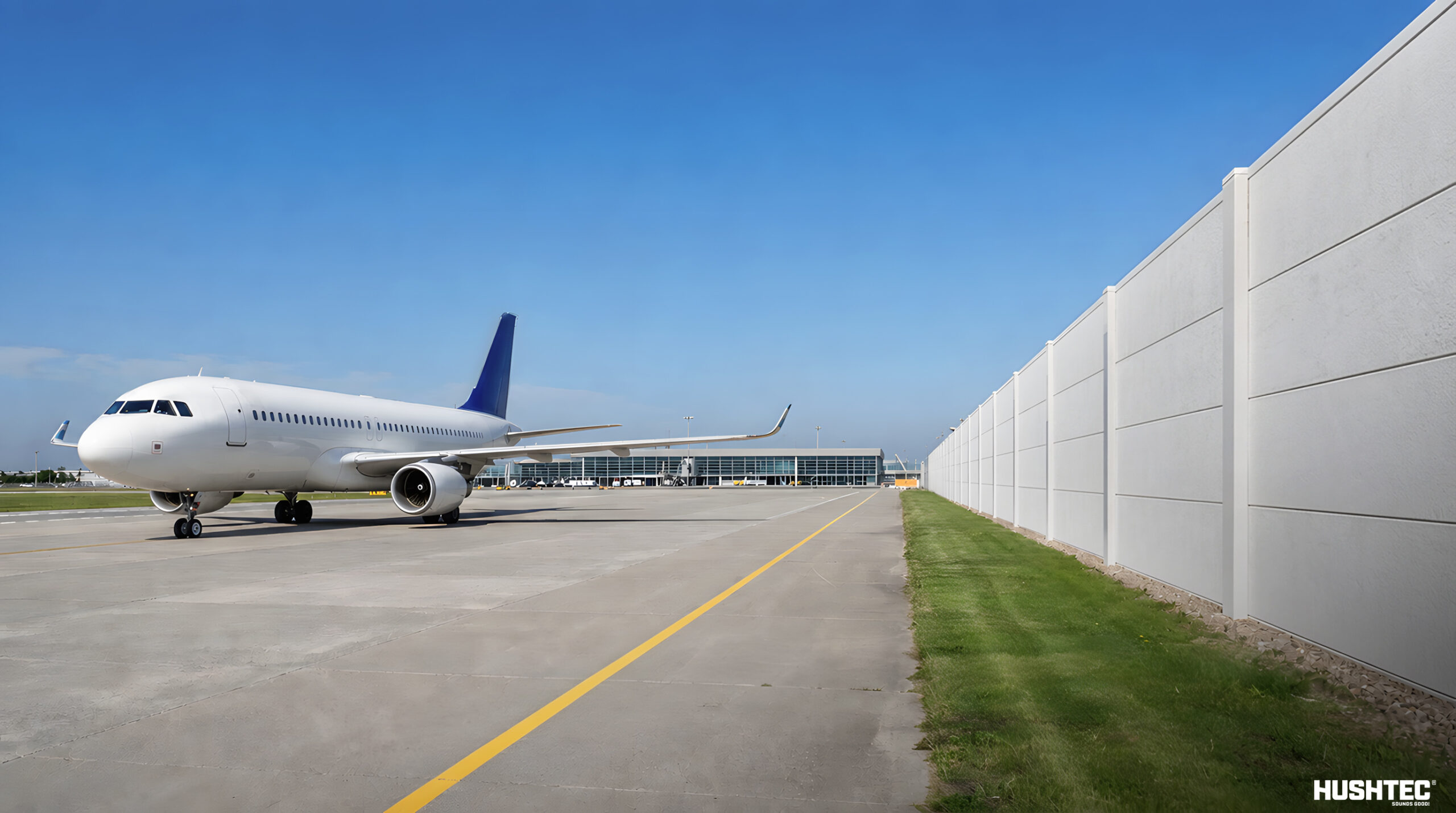 Airport ground operations with acoustic barriers for aircraft noise control